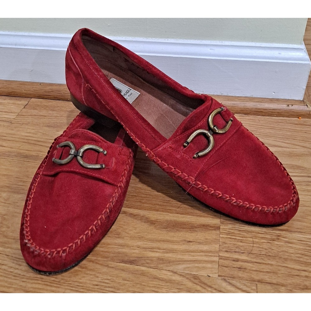 Mens Size 9.5 Red Suede Horsebit Bruno Magli Red Loafers READ